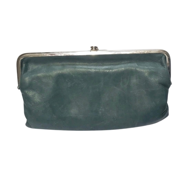 Hobo Vintage Hide Collection Lauren Double Frame Clutch Green Wallet. - Picture 12 of 16